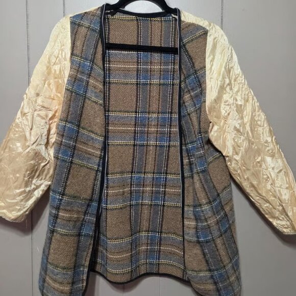 Vintage Plaid Jacket W/ Yellow Quilted Sleeves Large - Picture 1 of 4
